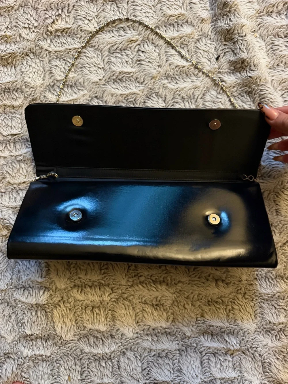 Black and Leopard Print Studded Evening Clutch with Gold Chain